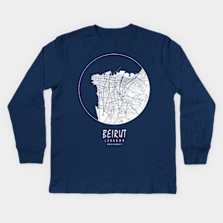 Beirut, Lebanon City Map - Full Moon Kids Long Sleeve T-Shirt